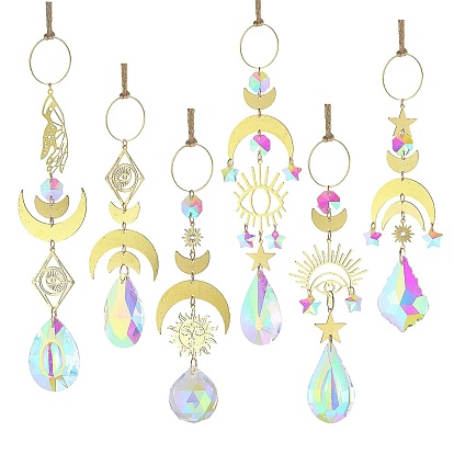 Украшение из стеклянной подвески в виде капли/листа, подвесные ловцы солнца, с металлическим звеном, для украшения дома окна, золотые