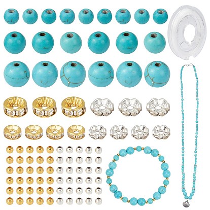 DIY Synthetic Turquoise Beads Necklace Making Kit, Including Iron Rhinestone Spacer Beads, Synthetic Turquoise Beads