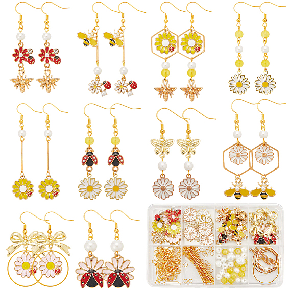 Наборы для изготовления сережек с подвесками своими руками, в комплекте латунные крючки для серег, Стеклянные бусины, Подвески из эмали и сплава, Перейти латунные