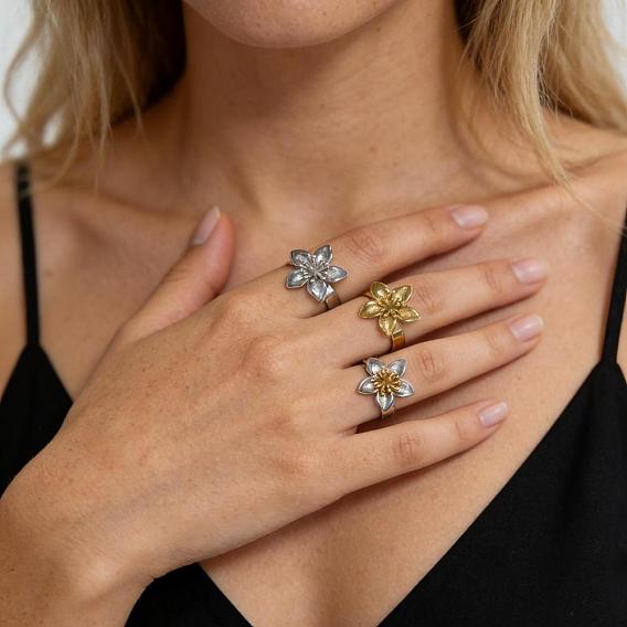 304 Stainless Steel Cuff Open Rings, Flower