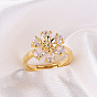 Exaggerated zircon inlaid flower drop ring for women - adjustable, trendy, statement.