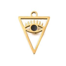 PVD Vacuum Plating 201 Stainless Steel Pendants, with Enamel, Triangle with Eye Charm, Real 18K Gold Plated