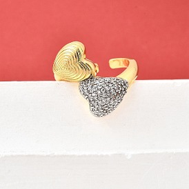 Манжеты из латуни с микро паве кубический цирконий для женщин, без кадмия и без свинца, сердце
