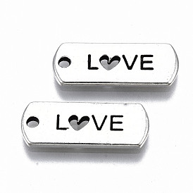 Tibetan Style Alloy Pendants, Lead Free & Cadmium Free, Rectangle with Word Love