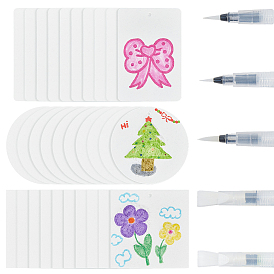 3шт. 3 стили акварельных кистей-ручек, с 30шт. 3 видами древесноцеллюлозных хлопковых губок для чистки