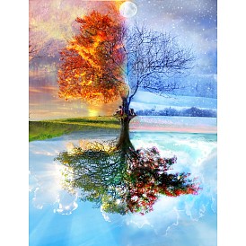 DIY 5D Tree Pattern Canvas Diamond Painting Kits, with Resin Rhinestones, Sticky Pen, Tray Plate, Glue Clay, for Home Wall Decor Full Drill Diamond Art Gift