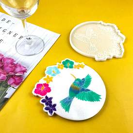 Cup Mat Silicone Molds, Resin Casting Coaster Molds, For UV Resin, Epoxy Resin Craft Making, Hummingbird with Flower Pattern
