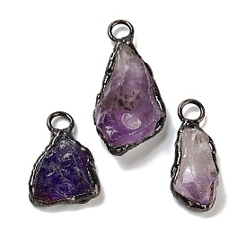 Natural Amethyst Big Pendants, Nuggets Brass Charms, Red Copper