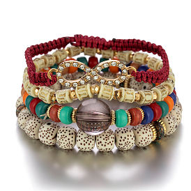Bohemian Handmade Multi-layer Elastic Bracelet with Bodhi Beads and Mala Beads