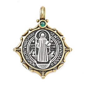 Латунные микро проложить кубического циркония подвески, плоский круглый с подвесками Иисуса, долговечный, стойки покрытие, без свинца и без кадмия