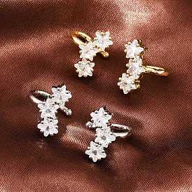 Brass Micro Pave Clear Cubic Zirconia Cuff Earrings, Star, Lead Free & Cadmium Free, Long-Lasting Plated, Rack Plating