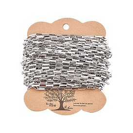 304 Stainless Steel Venetian Chains, Box Chains, Flat Oval, Drawn Elongated Cable Chains, with Cardboard Display Cards, Unwelded