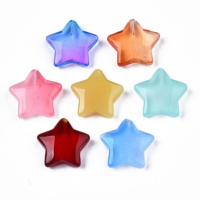 Transparent Spray Painted Glass Beads, Five-pointed Star
