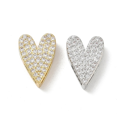 Латунные подвески с микропаве на День святого Валентина, прозрачные циркониевые подвески, сердце прелести, стойки покрытие, долговечный, без кадмия и без свинца