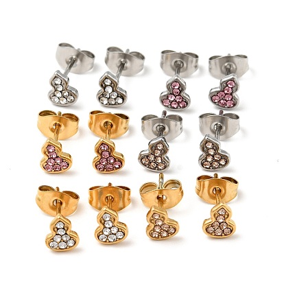 Rhinestone Gourd Stud Earrings with 316 Surgical Stainless Steel Pins, 304 Stainless Steel Jewelry for Women