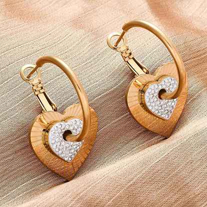 304 из нержавеющей стали горный хрусталь серьги обруча, Haert, ионное покрытие (ip)