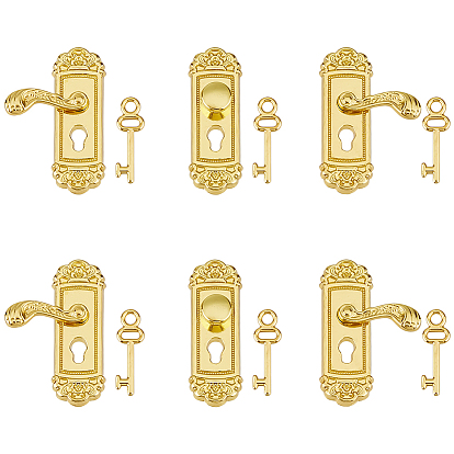 6Pcs 3 Styles Zinc Alloy Cabinet Door Handle with Skeleton Key