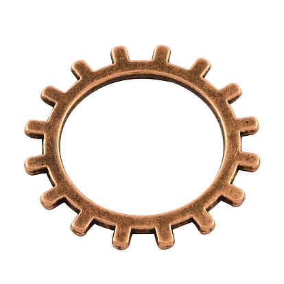 Gear Tibetan Style Alloy Link Rings, Steampunk Charms, Cadmium Free & Lead Free, 20x1mm, Hole: 13.5mm