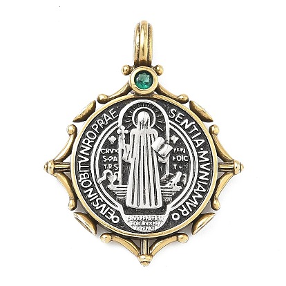 Латунные микро проложить кубического циркония подвески, плоский круглый с подвесками Иисуса, долговечный, стойки покрытие, без свинца и без кадмия