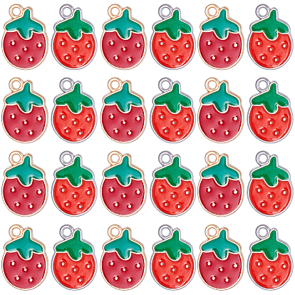 60 шт 2 стили подвески из сплава эмали, клубника, красные