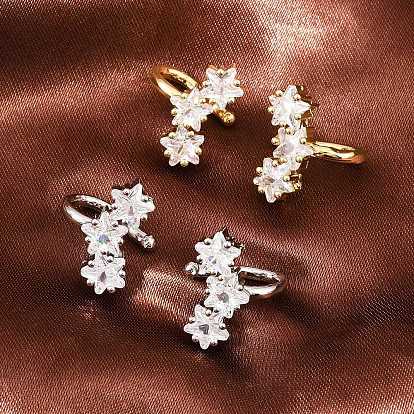 Brass Micro Pave Clear Cubic Zirconia Cuff Earrings, Star, Lead Free & Cadmium Free, Long-Lasting Plated, Rack Plating