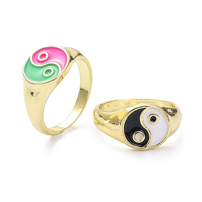Yin Yang Pattern Alloy Enamel Finger Rings, Open Rings, Light Gold