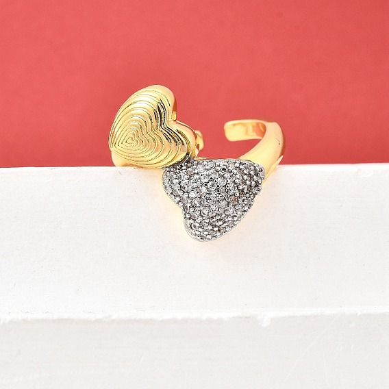Манжеты из латуни с микро паве кубический цирконий для женщин, без кадмия и без свинца, сердце