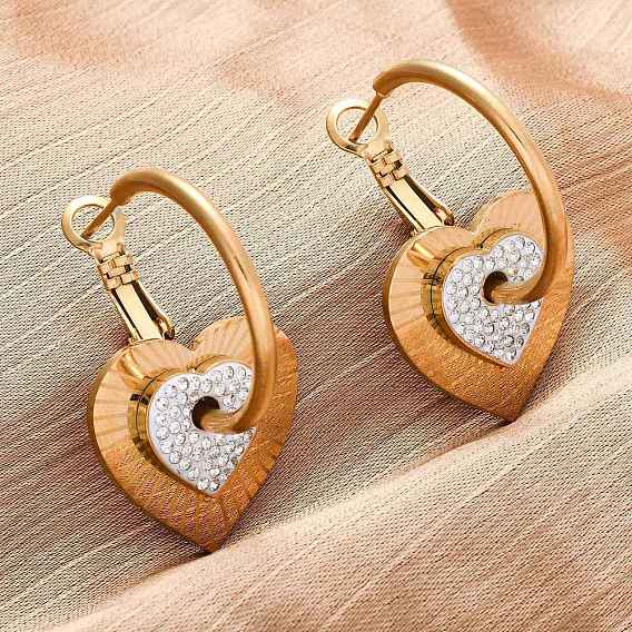 304 из нержавеющей стали горный хрусталь серьги обруча, Haert, ионное покрытие (ip)