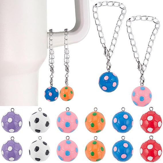 6 шт 6 цвета подвески из непрозрачной смолы, с платиновыми железными петлями, Футбол с подвесками из алюминиевой цепочки (шт.)
