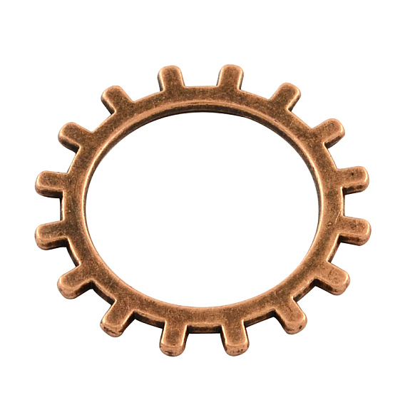 Getriebe tibetischen Stil Legierung Link Ringe, Steampunk-Charms, cadmiumfrei und bleifrei, 20x1 mm, Bohrung: 13.5 mm