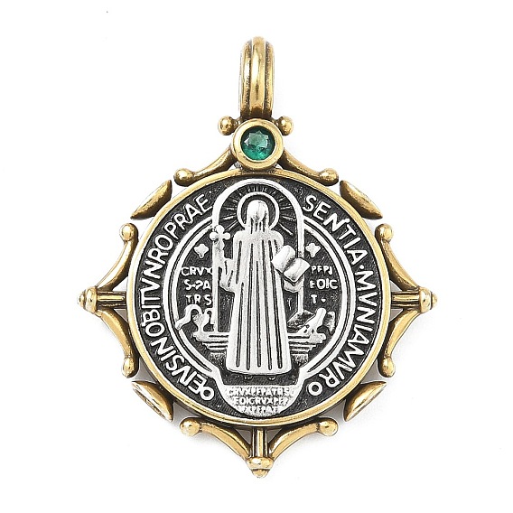 Латунные микро проложить кубического циркония подвески, плоский круглый с подвесками Иисуса, долговечный, стойки покрытие, без свинца и без кадмия