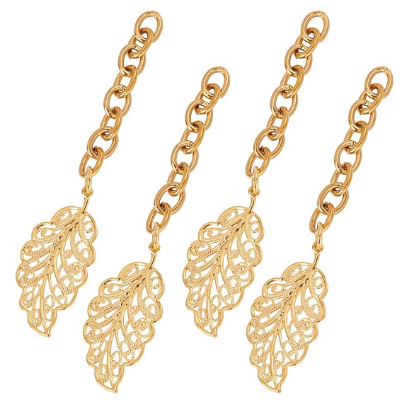 304 Stainless Steel Chain Extender, Cable Chain, with Pendants, Leaf