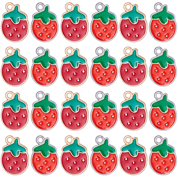 60 шт 2 стили подвески из сплава эмали, клубника, красные