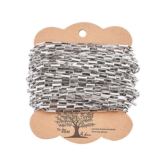 304 Stainless Steel Venetian Chains, Box Chains, Flat Oval, Drawn Elongated Cable Chains, with Cardboard Display Cards, Unwelded