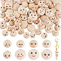 64шт 8 стили деревянные европейские бусины с принтом, Круглая бусина с большим отверстием и рисунком улыбающегося лица, неокрашенными