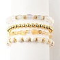 4Pcs 4 Style Gemstone & Brass Beaded Stretch Bracelets Set with Crystal Rhinestone for Women