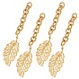 304 Stainless Steel Chain Extender, Cable Chain, with Pendants, Leaf