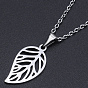 201 Stainless Steel Pendants Necklaces, with Cable Chains and Lobster Claw Clasps, Leaf