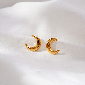 Luna minimalista 304 Pendientes de botón de acero inoxidable, Joyería sencilla y elegante para mujer.