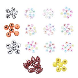 DIY Jewelry Making Kits, Including Basketball & FootBall/Soccer Ball & Volleyball & Tennis & Rugby Craft Style Acrylic Beads, Flat Round Opaque Acrylic & Craft Acrylic Horizontal Hole Letter Beads
