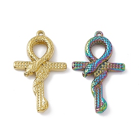 304 Stainless Steel Pendants, Cross with Snake Charms
