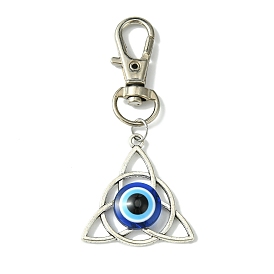 Trinity Knot with Evil Eye Resin & Alloy Pendant Decorations, with Swivel Lobster Clasps
