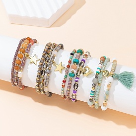 Multicolor Crystal Bracelet and Glass Charm Gift Set for Retro Fashion Enthusiasts