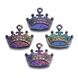 Rainbow Color Alloy Pendants, Cadmium Free & Nickel Free & Lead Free, Crown
