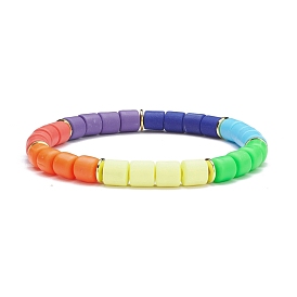 Handmade Polymer Clay Column Beads Stretch Bracelet, Synthetic Hematite Power Beads Bracelet for Women