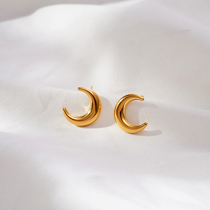 Luna minimalista 304 Pendientes de botón de acero inoxidable, Joyería sencilla y elegante para mujer.