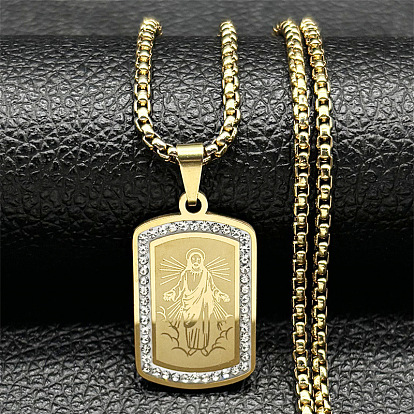 304 Мужские ожерелья с подвеской из нержавеющей стали с кристаллами и стразами