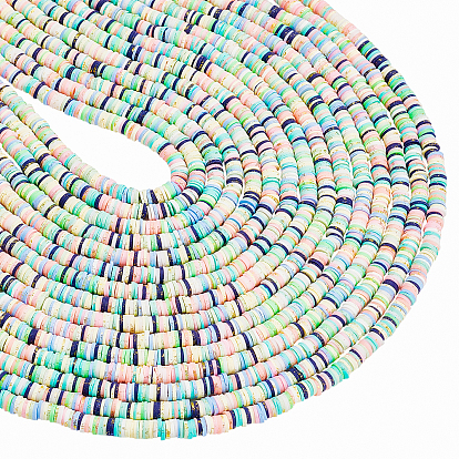 15 brins de perles d'argile polymère faits à la main brins, pour les fournitures de bricolage bijoux artisanat, avec de la poudre d'or des paillettes, perles heishi, disque / plat rond