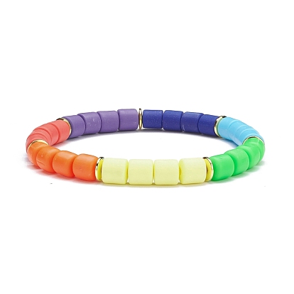 Handmade Polymer Clay Column Beads Stretch Bracelet, Synthetic Hematite Power Beads Bracelet for Women