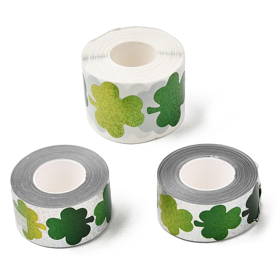 3 Rolls Paper Laser Roll Stickers, Self-Adhesive Paper Gift Tag Stickers, Clover